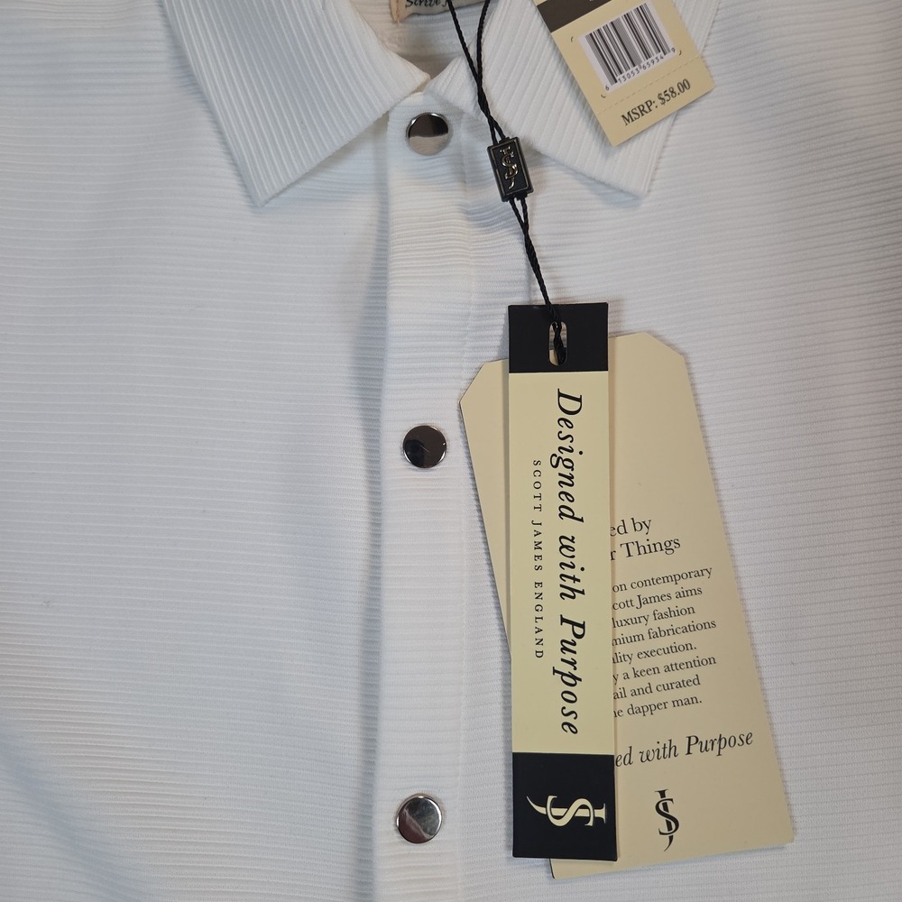 NWT Scott James Knit Shirt Mens Small Snap Front Polo White Short Sleeve Casual - Picture 2 of 11
